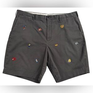 Polo Ralph Lauren Classic Fit Stretch Embroidered Football Theme Shorts Men Sz42